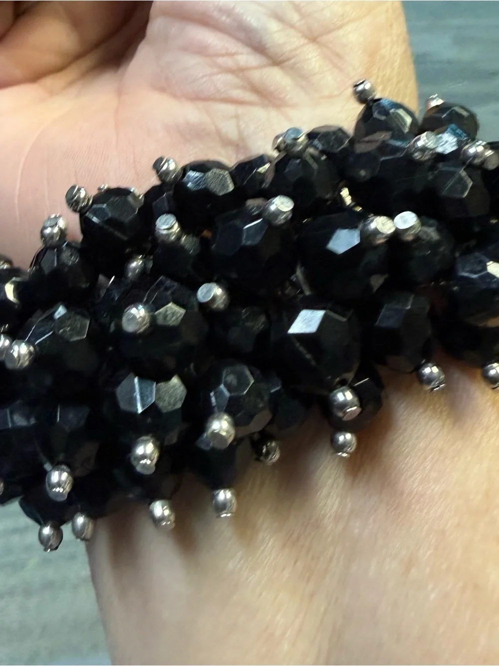 Black Crystal Beaded Cha-Cha Accordion Statement Bracelet